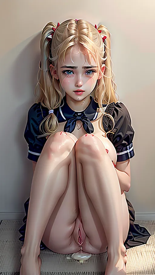 ultra realistic (18 years old),1 girl,NSFW, (sexy lips), legs spread, cum in pussy, highly detailed, crying, highly detailed,blonde twintails, slave collar,(cum in pussy:1.3),bound wrists,<lora:dpmg_euro_american:0.7>, 4K,