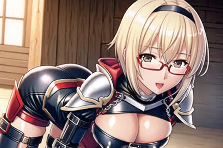 first time sex in knite armor stern face with glasses and blond short hair big boobs