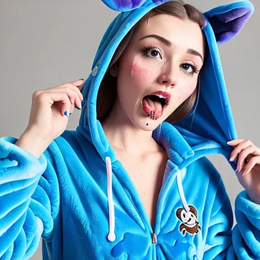 Dopamine Girl Girl Wearing A Stitch Onesie Clothing Stained In Cum Facial Cum Leaking 0053