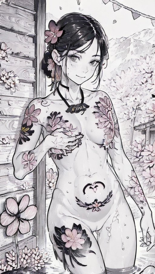 ((<lora:manga_lineart:1.2>)), 1 hot (Yakuza) woman (30) (((naked:1.1))) shows her (((stomach flower tattoo:1.6))) seated in an (((onsen))), (((flower tattoo:1.6))), (((breast flower tattoo:1.6)), ((chest flower tattoo:1.6)), ((thighs tattoo))), she wears only a ((short towel around her neck)), ((smirk:1.3)), ((close-up)), onsen, (((wet skin:1.4))), (((flower tattoo from neck to vagina))), ((long:1.6) (auburn:0.8) (blue:0.4) hair), exposed hairy pussy, (((stomach covered by flower tattoo:1.6))),
cinematic lighting, ((cinematic composition)), 32k, HDR, highest quality, highest resolution, (photorealist:1.72), (photorealism:1.72), (masterpiece:1.18), --s 750