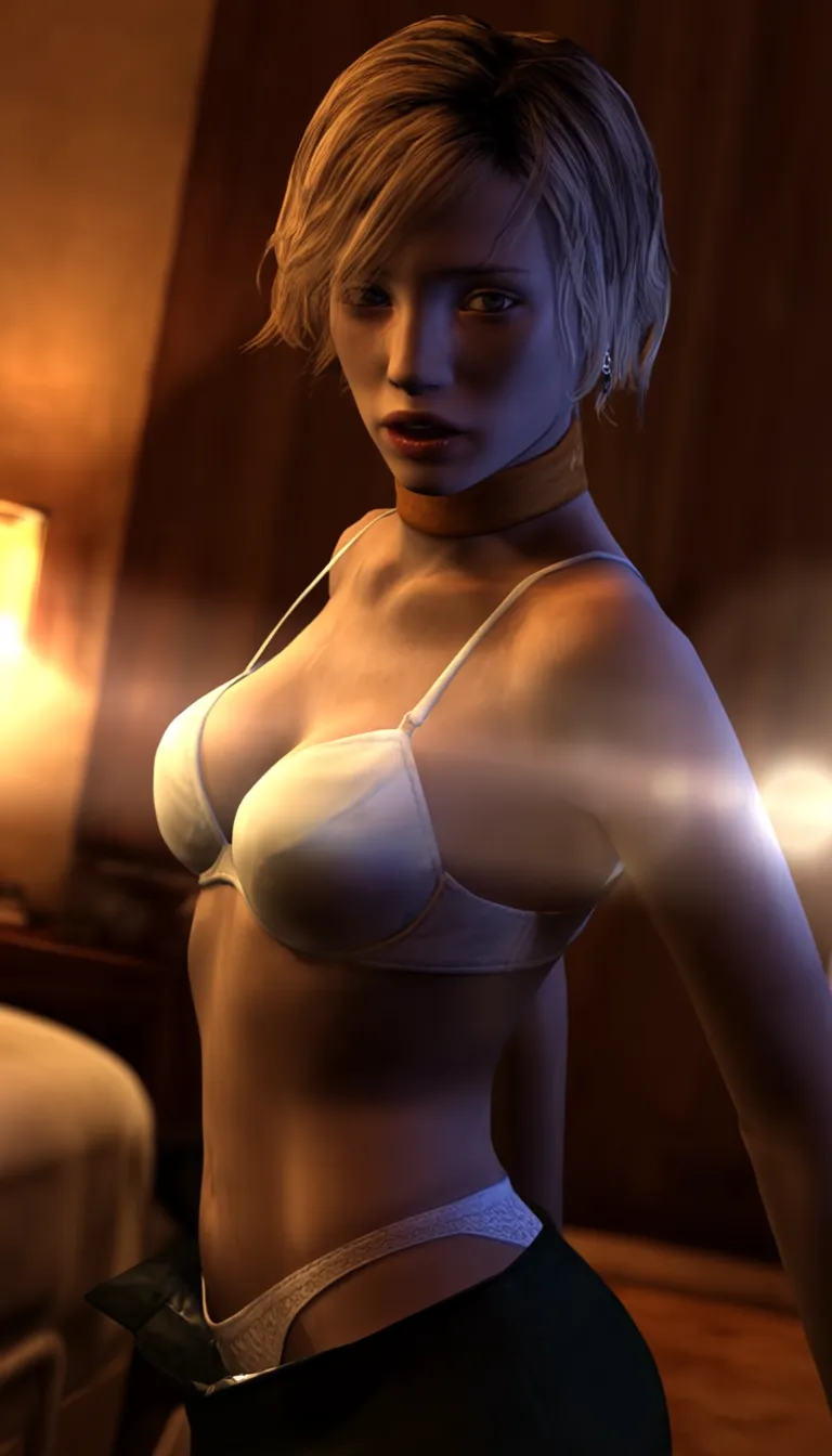 heathermasonsh3 , rwide angle, long shot,
3D, Playstation 2, promo, screenshot, highres, absurdres, render, generic hotel room , bedroom , bright spot-light, whole body visible, contour visible, grainy video, dispersion, hue shifting, refraction, subsurface
Heather Mason (Silent Hill), seductive, partially naked, thin white bra, skinny body, tight pencil miniskirt open, removing skirt, white lace thongs,
bare neck, seductive, feminine make-up, eyes glistening, mouth half-open, bare teeth, yellowish, hikey on neck,
PosingDynamicsDaal,
a Dutch angle with a tilted horizon, creating a sense of unease and movement