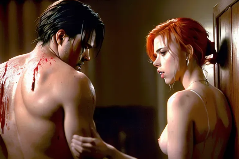 8k photorealistic photo of, a guy, raping scared tear faced naked scarlett johansson in her butt, forced sex,crying, makeup messy, ((1 guy)), ((1 girl)), bloody,dpmg_side_doggy_v1, doggystyle, rape