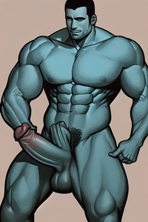 large penis muscular man stroking cock