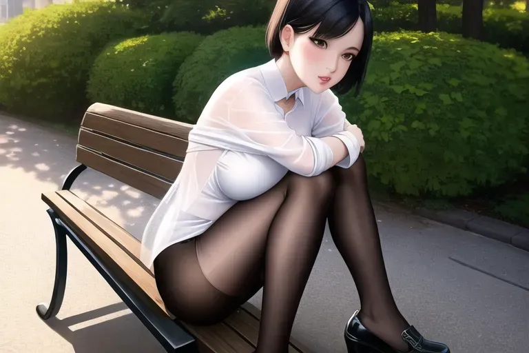 a oil painting of,a young actress,see-through clothes,sitting on bent knees,on public bench,small breasts,five fingers per hand,short hair,beautiful face,beautiful lips,curved eyebrows,pale skin,cosy,editorial,unreal engine,surreal,pixiv,professional