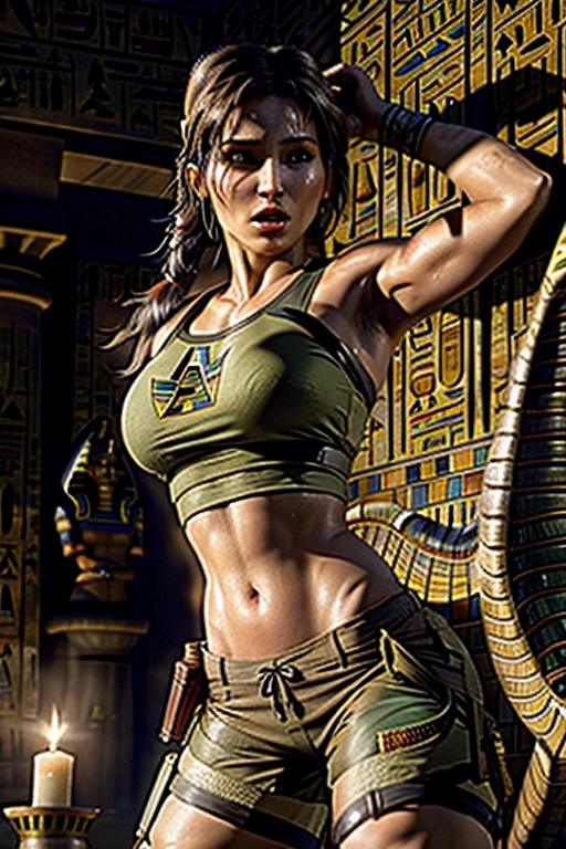 (photorealistic:1.4), (masterpiece:1.4), (best quality:1.4), bokeh, ultra high res, ((detailed facial features)), full length, (professional photograph of beautiful female Lara Croft being raped by a mythical Egyptian monster:1.7),
Lara is taking perverse pleasure from the rough sex and enjoys a massive orgasm,
Lara slim athletic body, perfect skin, tight green crop T shirt and khaki desert shorts (T shirt and shorts have been torn open fully exposing her body:1.8), exposed breasts, ((knife sheath strapped to thigh:1.1)), brown desert boots, hair in ponytail, (skin oily and shining:1.2)
(indoors in an ancient Egyptian tomb:1.2), numerous ancient artefacts in background, lighting from flaming torches on wall brackets,
(best quality), (((extremely accurate face))), <lora:dpmg_add_detail:0.7>, (high resolution), (((masterpiece))), (uhd), (8k),