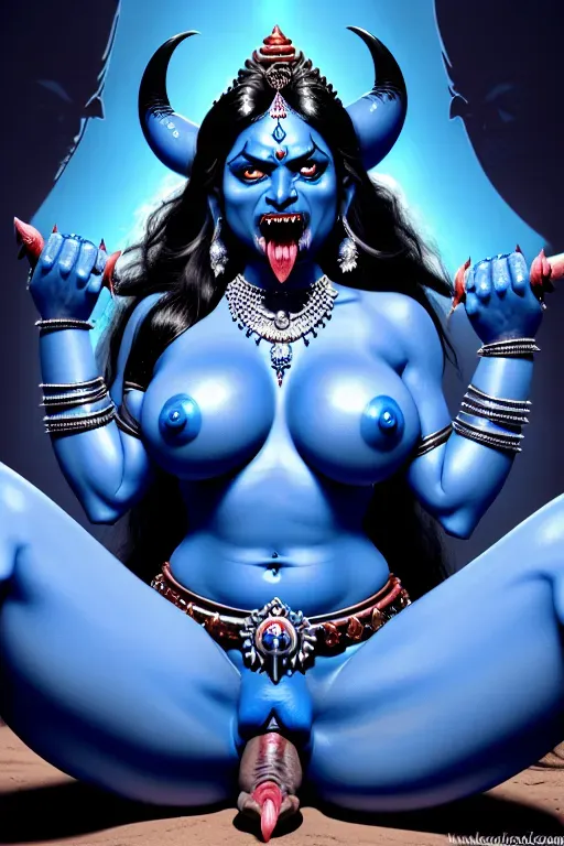 Hindu goddess kali, blue-skinned, ((angry-eyed)), big eyes, full naked, (((cowgirl pov))), ((tongue out)), (((((fangs))))), (((riding dick)))), ((((four hands)))), bloody weapons, beheaded skull, indian, long waivy thick hair, indian, bengali, milf, ((hands above head))), ((wrists tied up))
