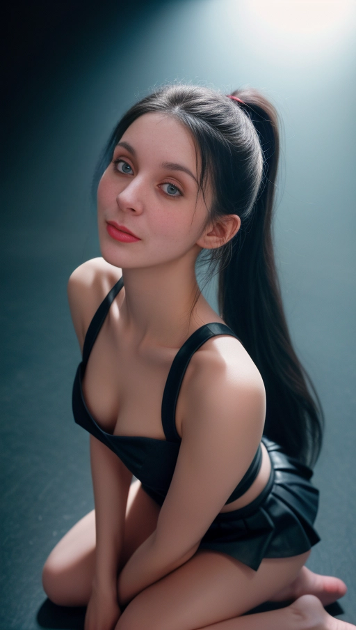 8k, raw photo, masterpiece,
Black long straight ponytail hair, 24 years old gothic girl in a dark chamber of a club, having fun, laughing smiling, ((gothic mini skirt)), ((awaiting cumshot)), (((round naked breasts))),
Ultra detailed beautifull face features, Ultra detailed pouting full lips, Ultra detailed eyes features, Ultra detailed iris features, Ultra detailed breasts features, (realistic hair texture:1), (pores), perfect hands, five fingers per hand, perfect teeth, ((perfect big boobs)), ((pale skin)), ((pouty lips)), ((tight waist)), ((skinny horglass type body)), ((running makeup)), (((blush and tears))),
(((kneeling seiza looking up at viewer))), ((((show her from above)))),
<lora:plVOer6ObyM_epiCRealismHelper:1>, <lora:dpmg_add_detail:1>, ((close up face)),
Wide-angle lens, ((diffuse lighting)), shot on Agfa Vista 200 --ar 9:16 --v 5, ((spotlight on her))