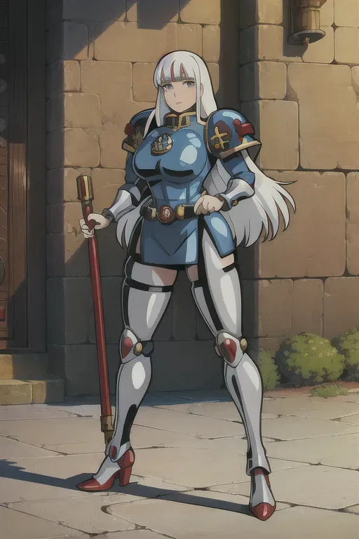 ghibli style, Warhammer 40k, sister of battle, ((masterpiece)) <lora:dpmg_ghibli_style:0.92>, Hi res, white hair