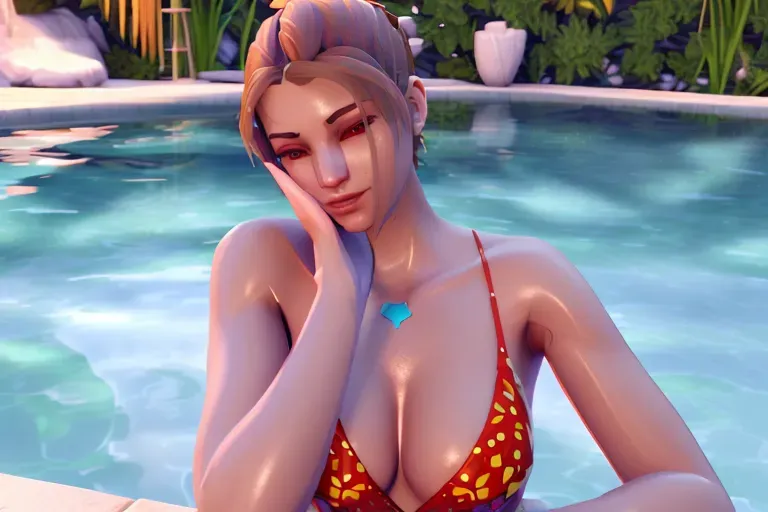 nsfw, (extremely detailed CG unity 8k wallpaper:1.2), Brooke Monk posing in pool, small breasts,