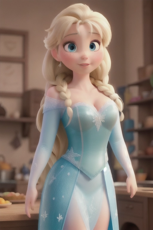 (hyper-realistic cute innocent beautiful gorgeous attractive busty Elsa from Frozen as the main protagonist)
