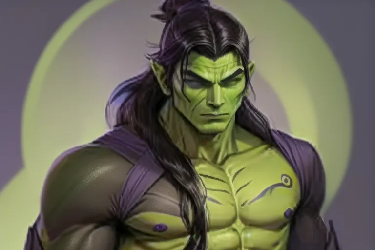 Mirialan, Muscular male, (((green skin))), black tribal tattoos, long black hair, purple eyes, cheerful, gray shirt, gray pants, futuristic clothing, alien, sfw, headshot, masterpiece, absurdres, ((((solo focus)))), 8k, perfect edges, ultra realistic, perfect anatomy, low light, perfect face, fine details, realistic shaded, realistic body, photoshoot, male