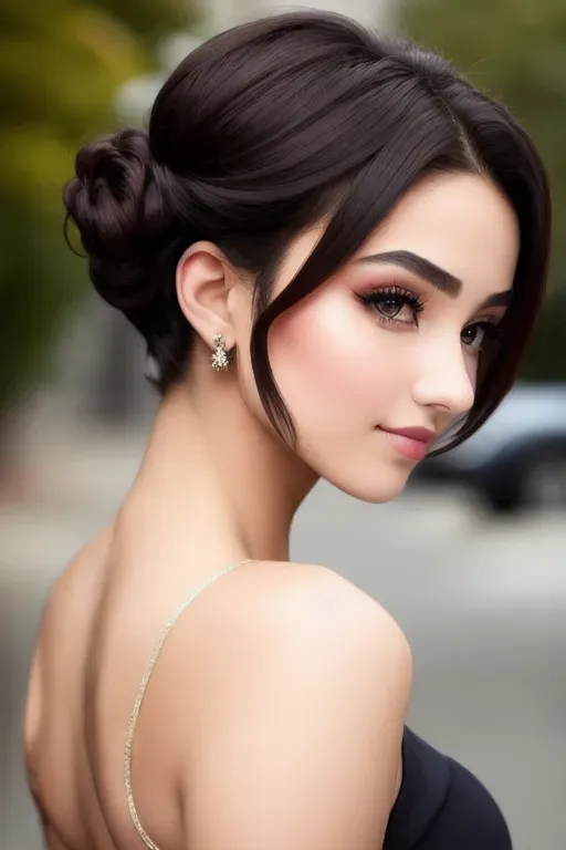 Create a real-life photo of a teenage girl that showcases her exquisite and ethereal beauty, The photo should showcase full-body shot of her with slutty appearance wearing a sexy hijab outfit, The use of Lens Glow should add depth to the image with the the balanced and symmetrical focus on her hips, her hauntingly beautiful Flawless skin tone should Perfectly lit with natural light, Expertly styled hair and makeup, Captivating and confident pose, Her hyper-detailed face should have striking and captivating features including high detailed eyes, beautiful lips, curved eyebrows, curved eyelids, slender nose, and soulful gaze with mesmerizing brown eyes, and her captivating gaze should be looking down at the viewer while Her enigmatic smile should showcase perfectly sculpted full lips, Her dark short hair should be styled in an updo that showcases her beautiful nape, with a perfectly sculpted lips and chiseled features that complement her cute and poppy demeanor with Intricate details and Perfectly proportioned natural make-up,