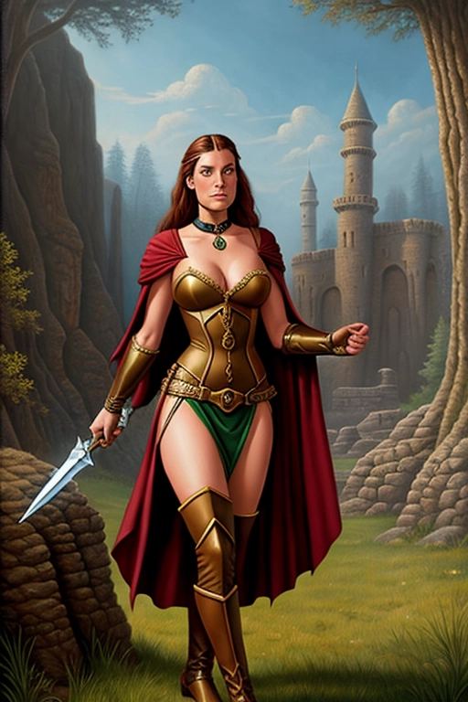 a young lady with a slave collar, heroic fantasy setting, rendered as a painting in the style of Larry Elmore