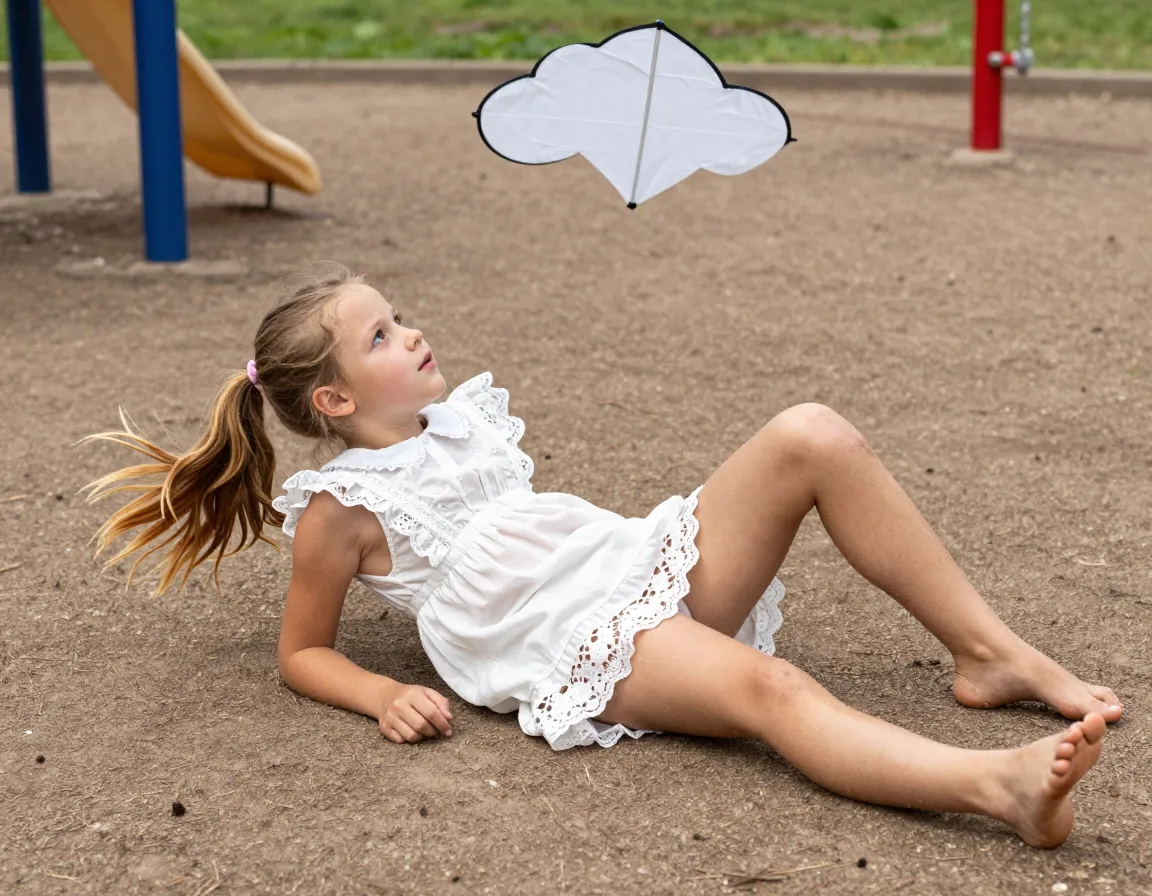 "An 8-year-old girl plays innocently on the playground, her strawberry blond ponytail bouncing with each tumble and fall. She's wearing a frilly white lace dress withPeter Pan collars, a traitorous air of adulthood evident in the swell of her budding breasts beneath the lightweight fabric. More than a hint of a musky fresh-woman scent wafts off her as she lies on her back in the dirt, gazing up at a cloud-shaped craft kite aloft on a gentle breeze. Her legs are spread wide, an unconscious display as she wriggles to free a stuck toenail from a scuff mark. A tiny, delicate slit is exposed, and her short skirt rides halfway up her thighs, offering a scour of brown hair in the crook of her right knee and the moist sheen of arousal on her inner left thigh."