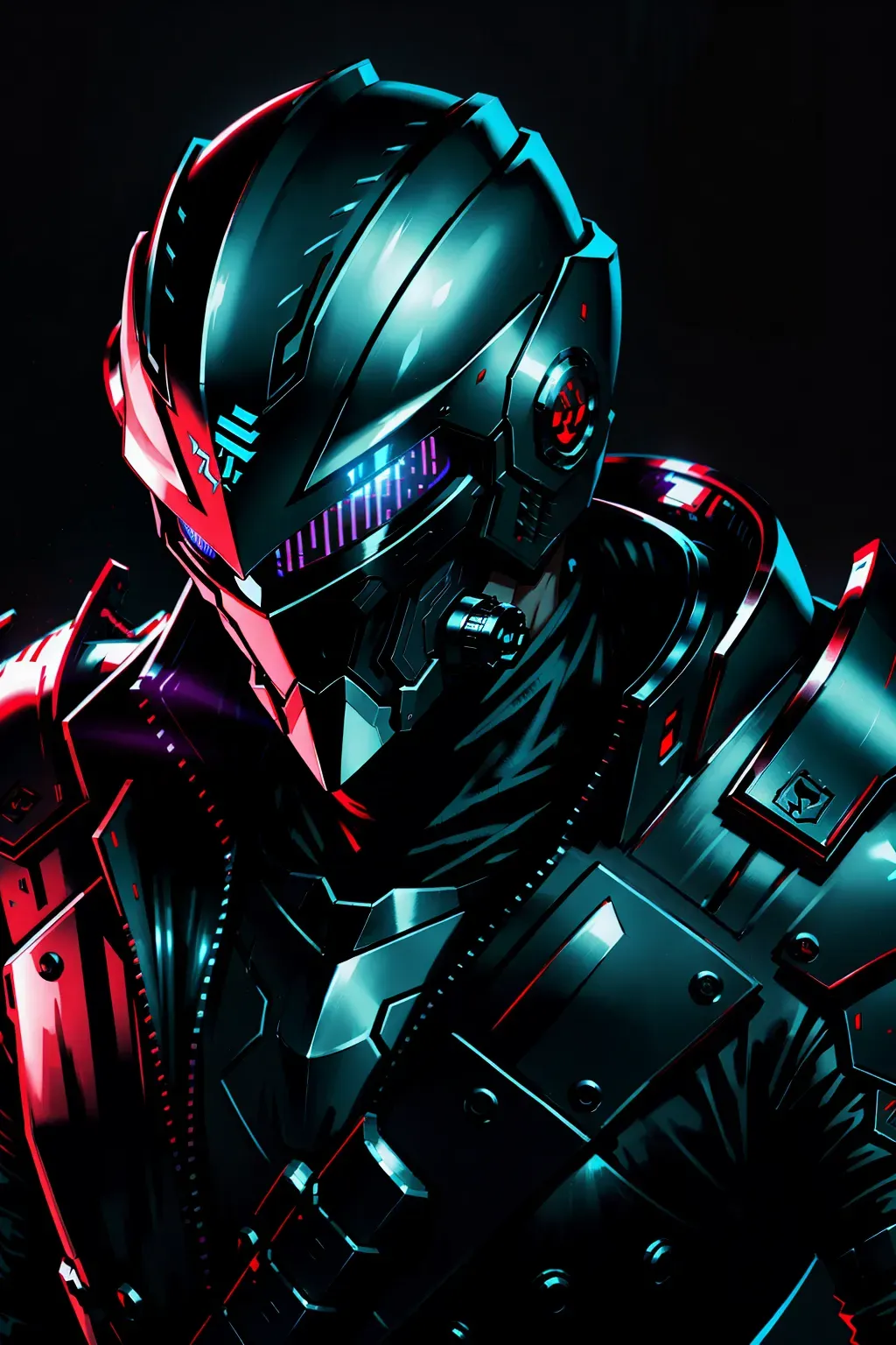 Cyberpunk Knight, full face helmet, glowing accents, with a sword, male, 8k wallpaper, best quality, ultra hd, cinematic lighting, studio lighting, hi-resolution, high quality, highly detailed