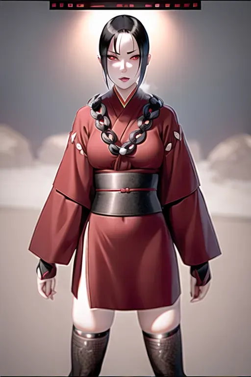 1girl, full body , ninja, feudal japan, edo period, night, highres, short dark black parted hair, small breasts, long legs, green almond shaped eyes, thin parted lips, solo, ((masterpiece)),photo referenced, pale skin, purple eyeliner::1, tenchu, kunoichi, professional, ultra high res, dark red yukata::1, long sleeves::1, kuugire, stealth, soft feminine facial features, button nose, dark kimono, 25 years old, seductive look, arrogant look, sinister look, moody lighting