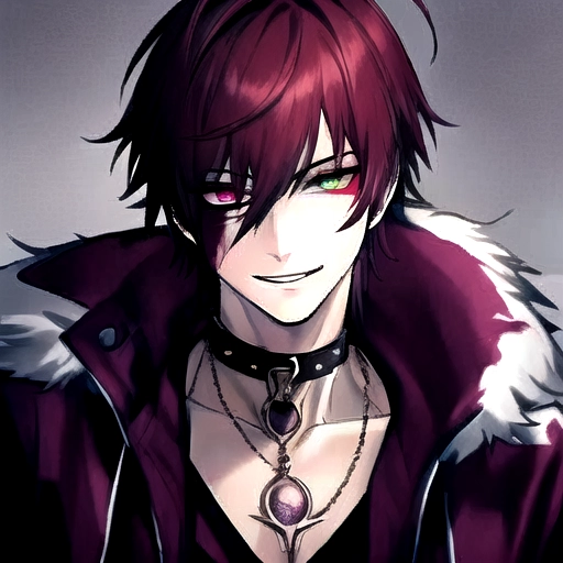 (masterpiece:1.2), (best quality), (ultra detailed), (8k, 4k, intricate),(highly detailed:1.2),(detailed face:1.2), (detailed background),detailed landscape, (dynamic pose:1.2), solo male, hunter, pet chain collar spiked around neck, fluffy purple jacket, heterochromia, wolf animal eyes, plain white shirt, auburn antenna spikey hair disney prince messy medium antenna length light, male guardian of the earth , teen wolf, bloody, psycho look in eyes, grinning, smiling , blood , different color right eye, school clothing, auburn hair, bright eyes , heterochromia, no facial hair, background paint spots creative ,masterpiece, digital art masterpiece ,