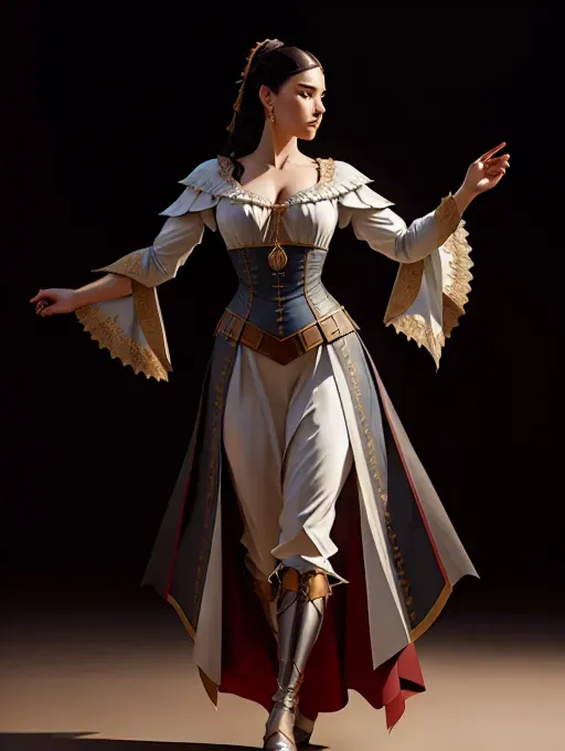 Woman dressing in medival clothes, Caravaggio style painting, full body portrait, 8k resolution concept art portrait by Greg Rutkowski, Artgerm, WLOP, Alphonse Mucha dynamic lighting hyperdetailed intricately detailed Splash art trending on Artstation triadic colors Unreal Engine 5 volumetric lighting