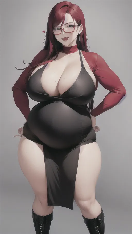 Dark red hair, sexy glasses,Sexy women ,big boobs,pregnant gigantic belly,fat belly and fat boobs,weight gain, gigantic fat belly,fat belly ,huge pumped up belly, black mini skirt, black high heels boots,sex,nude boobs, <lora:dpmg_pov_Big_fat_belly:1> , (( women vore )),((((vore belly)))),(((women prey vore belly XL))),((vore_belly)),vore prey in a belly,