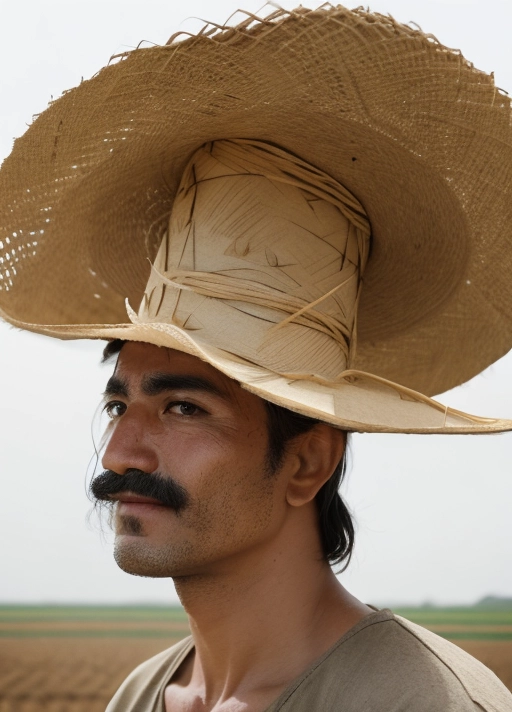 a photo realistic caricature of a mexican farmer wearing a well made straw hat