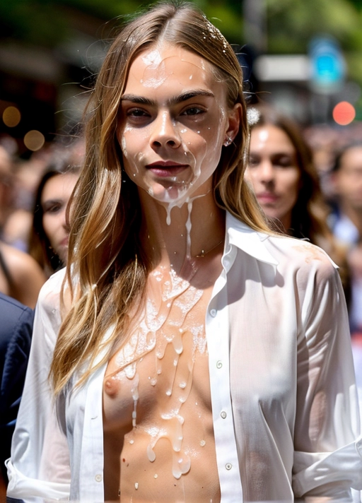 (skinny nude Cara Delevingne:1),
(accurate face, photorealistic face,perfect face,detailed face:1.27),
(walking in crowded mall, in crowd:1.12),
(wearing white long shirt, wearing heels:1.2),
(face close up:1.23),
dpmg_face_cum_v1, (covered in cum, cum on face, facial, bukkake,cum on hair:1.34),
<lora:bukkake:0.32>,
bokeh