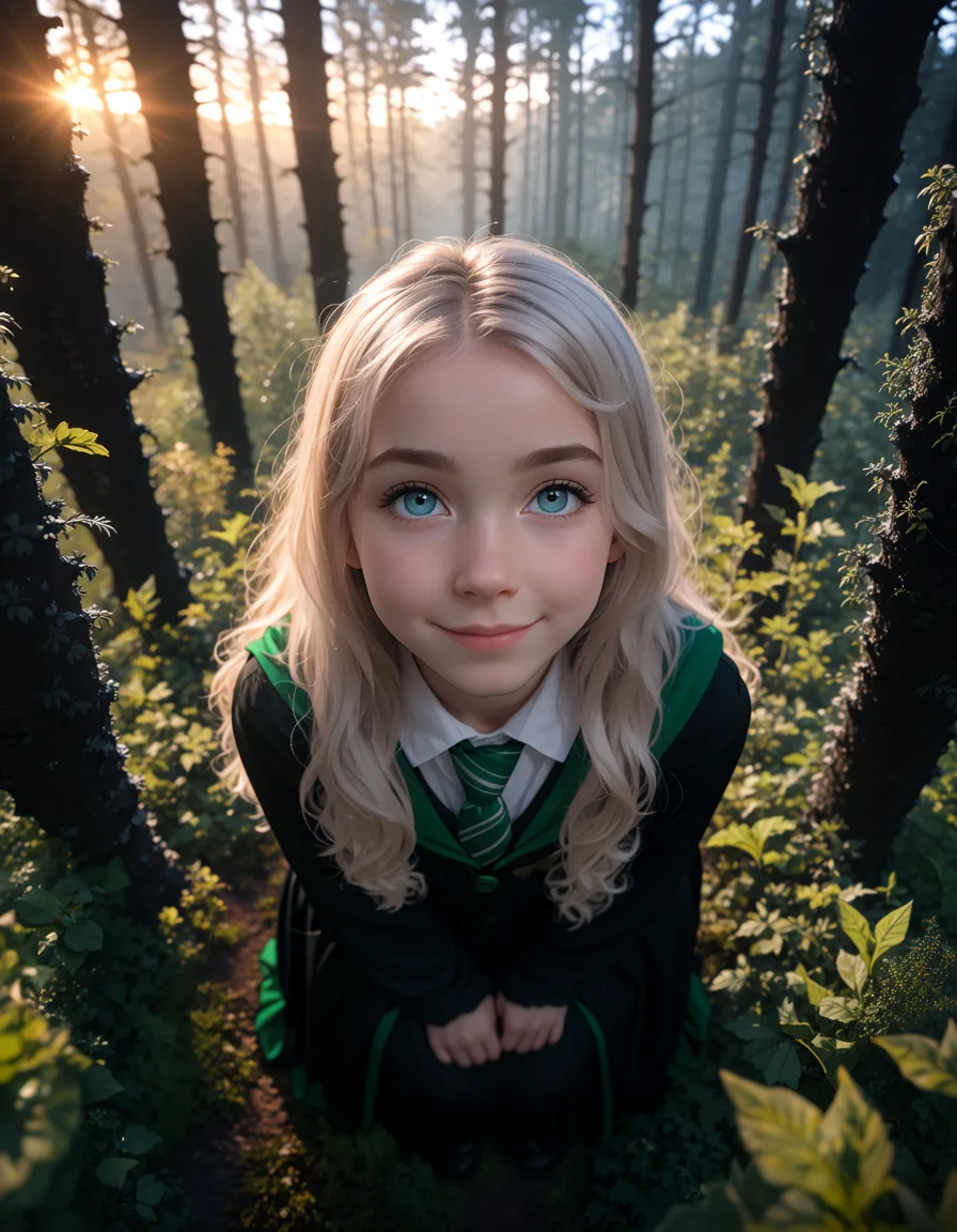 score_8, score_9, explicit, photo, hight resolution, 8K, crisp image, from distance, whole body seen, zoom out, shot:{dutch angle | straigh angle | top down shot | from underneath, worm eye view shot},
1 girl, a beautiful teenage girl, very young, Luna Lovegood (from Harry Potter movie), perfectly aligned facial features, {smirking, blue iris | mild blue eyes, smiling, tiny goose feet wrinkles | blue eyes with long eyelashes, looking with adoration | both eyes winking, wincing, eyelids shut | ahegao eyes, eyes half rolled back, nostrils flaring | eyes teary, a bit pink, tears running down her cheeks, mixing with cum},
full height, slender body, short frame looking up, green and silver striped ribbon in her hair, wearing sexy Slytherin attire, dark gown, white blouse, green and silver striped tie
hyperrealistic face and body, skin texture is evident, pores and glint in eyes seen, peach fuzz, eyebrows, each strand of her linen-coloured hair visible, tiny mimic creases in soft fresh skin, pale skin,
whole body seen, looking at her from the top, foreshortening, very expressive face,
Enchanted forest, at dawn, mist creeping between black tree trunks,