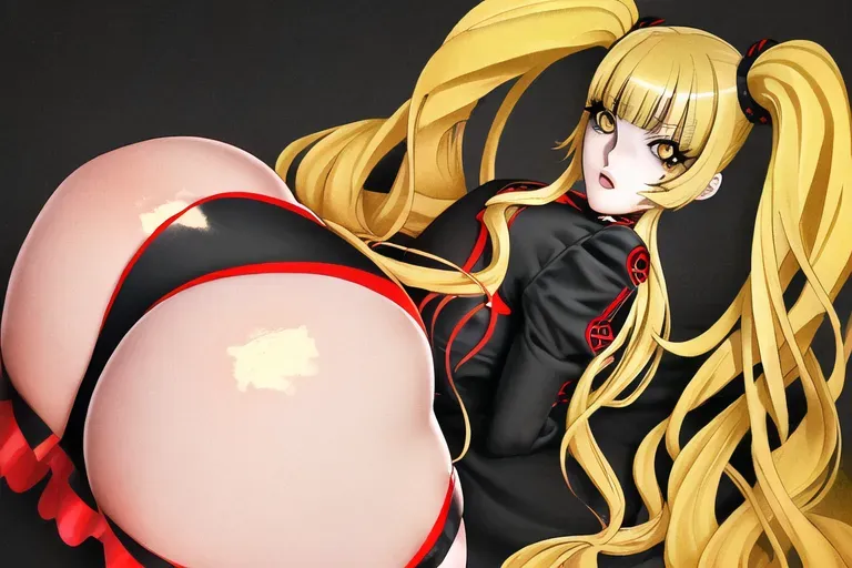 girl, Saotome Mary (Kakegurui), (long blonde hair, twintails), (yellow eyes), (eyelashes), thick thighs, huge ass