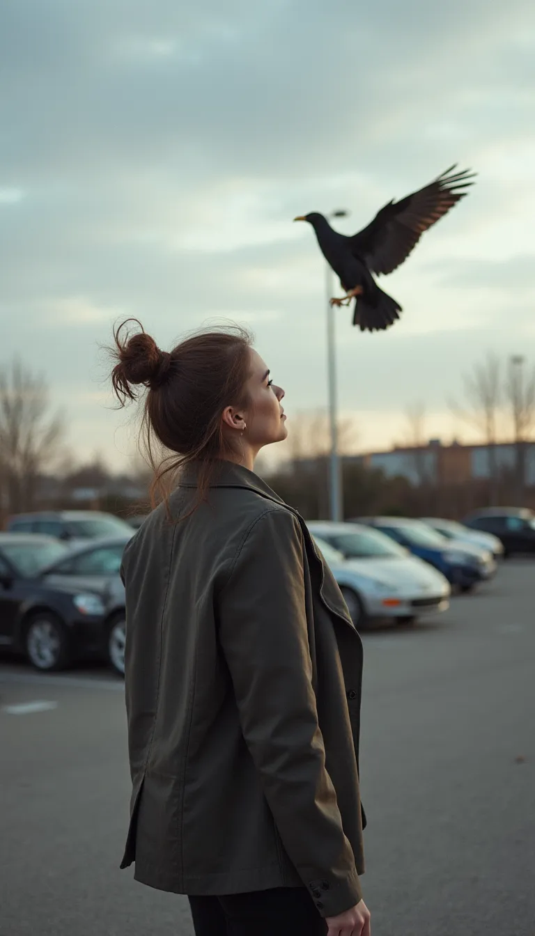 woman attacked by birds in a parking lot