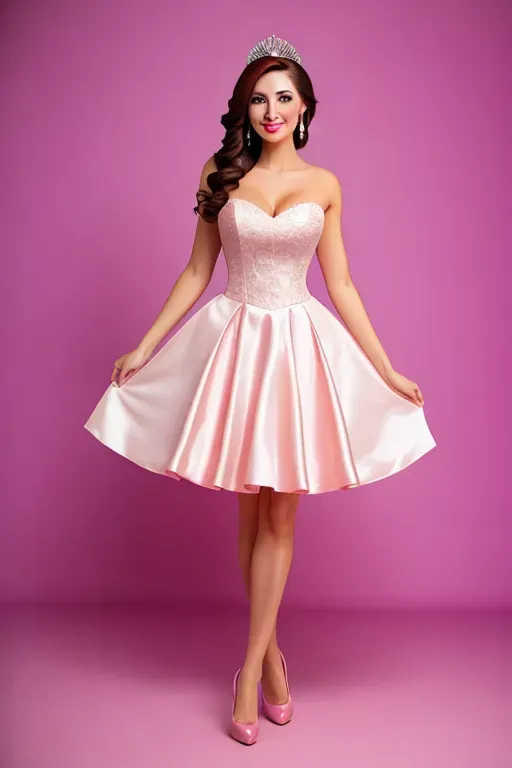 wide shot, 20 year old, a princess, slim, maid clothes, pink, photo studio, sunset, studio light, happy, 8k, professional