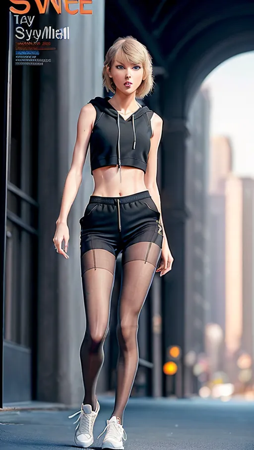 ((full-length realistic photograph from below)) Insanely detailed and intricate
((((front view)))) digital photo of
leggy ((very skinny)) ((flat-chested))((long slender legs))blonde hair with bangs ((year 2014)) (((extremely detailed face
taylor swift))) looking into camera
(((wearing midriff sleeveless hoody and transparent pantyhose and sneakers)))(pantsu)
(standing pose
walking
facing down camera)
(((bottomless)))
on the streetsa digital photo of, anorexic skinny taylor swift,long skinny legs,full body with legs pose,(((shoe magazine cover))),five fingers per hand,medium hair,charming face,beautiful lips,black eyes,curved eyebrows,curved eyelid,textured skin,joyful,unreal engine,editorial,cinematic lighting,8k,professional