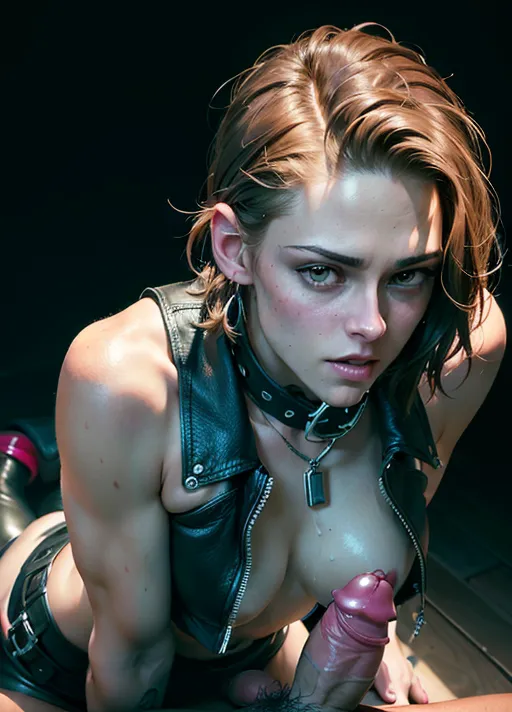 Ultra HD resolution, best quality, digital professional photograph ((Kristen Stewart)) with a male body, (((accurate face))), (perky ample breasts), (((visible realistic detailed erected cock)))(REPLACE VAGINA WITH COCK and large scrotum), (wearing a leather slave harness)(slave collar), ((in a brothel)), , stroking, touching her crotch, lustful, seductive, (struggling), demanding, orgasm look, highly detailed eyes, perfect eyes, beautiful face, ((slender athletic build)), RAW color, canon lens, sharp focus, earrings, (leather shackles), (depth of field:1.5),(photorealism:1.8), (masterpiece),(((cock in asshole)))((violent rough anal sex))(sodomized by African man)((reverse cowgirl position))((sitting on black mans lap))