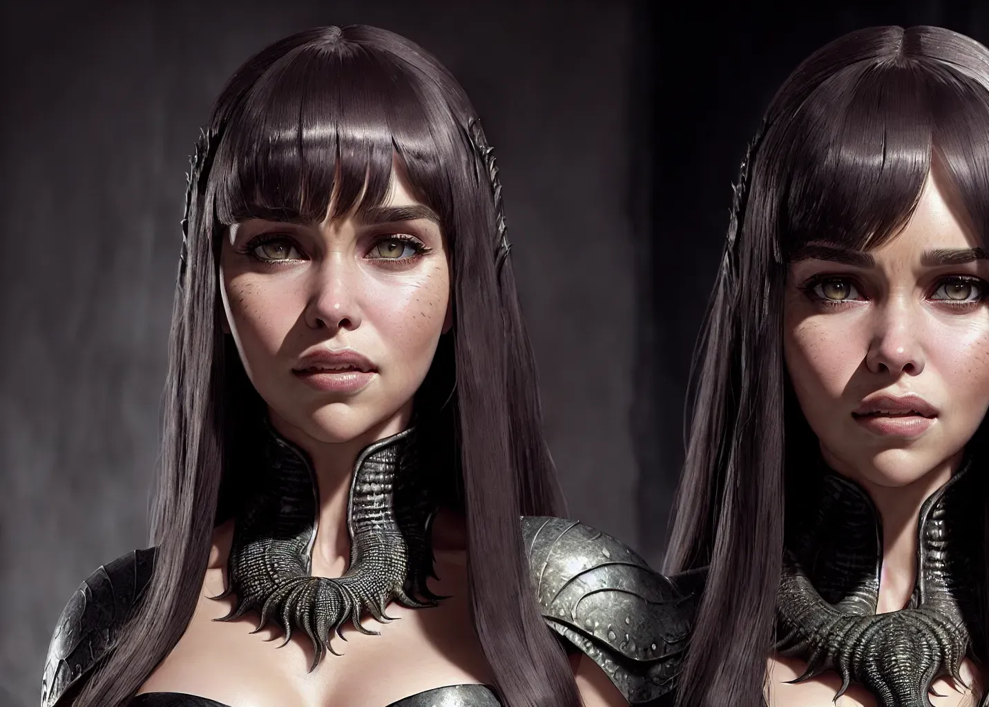 realistic HD concept art (((full body portrait))), (((Emilia Clarke)))((((accurate face))))(((malicious sly facial expression))),(((as Evil Priestess of Cthulhu)))(((Eldritch Tentacles Abominations))),(((perky breasts)))(((radiating eldritch power))),(((slender body))), five slender fingers, beautiful face, beautiful lips,detailed large eyes,curved eyebrows,cgsociety,professional,editorial,(((Long sleek blunt bangs peaked hairstyle))),