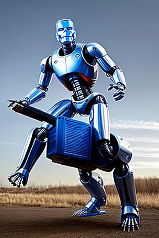 the terminator robot on the run for chickens with arms