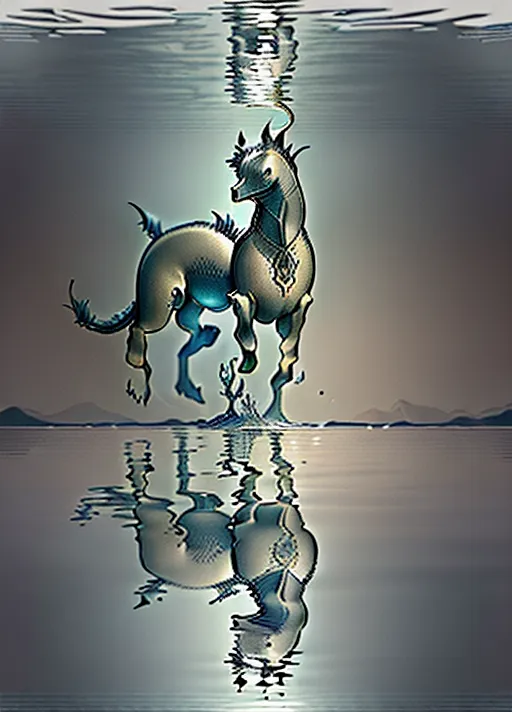 ((128k masterpiece)), ((In water reflection is skull image made of water ripples)),
vintage etching style illustration of a Scottish kelpie water creature, (((Vintage line etching style))), a bestiary image of a traditional (welsh kelpie fantasy mythical creature), dynamic compositional poster art)), ((kelpie:1.5)), water dwelling horse of sadness, ((half-horse-half-fish)) as in water reflection skeletons hands raise from water skulls in water ripples pattern