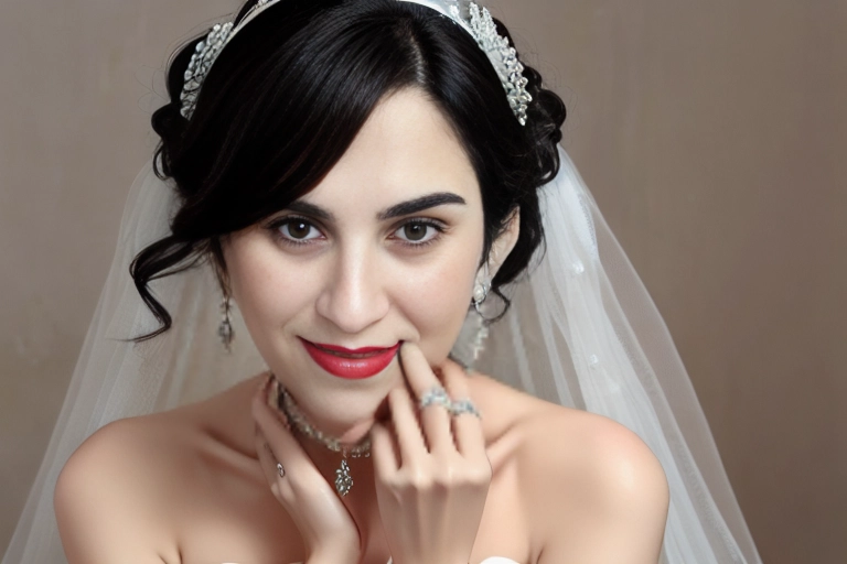 High Quality, Masterpiece, IncrsProp, <lora:proposal_pov:1>, wedding ring, Meina, headgear, bare shoulders, black choker, white dress, tears, tearing up, happy, happy tears,