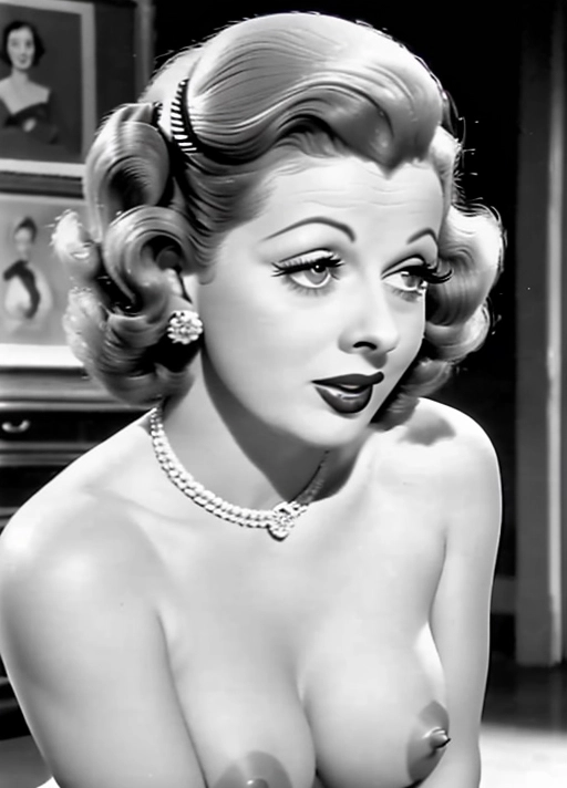 1940s, lucille ball, perfect lips, beautiful face,sexy pose, looking at the viewer with intense arousal, moaning, orgasm, in a room, bottomless, straddling viewer, man pov, penis in pussy, vaginal sex, intense, woman riding man, loving sex, deeply in love, deep penetration, pussy juice, orgasm face, 1boy, (outfit:1.5), nipples, breasts,