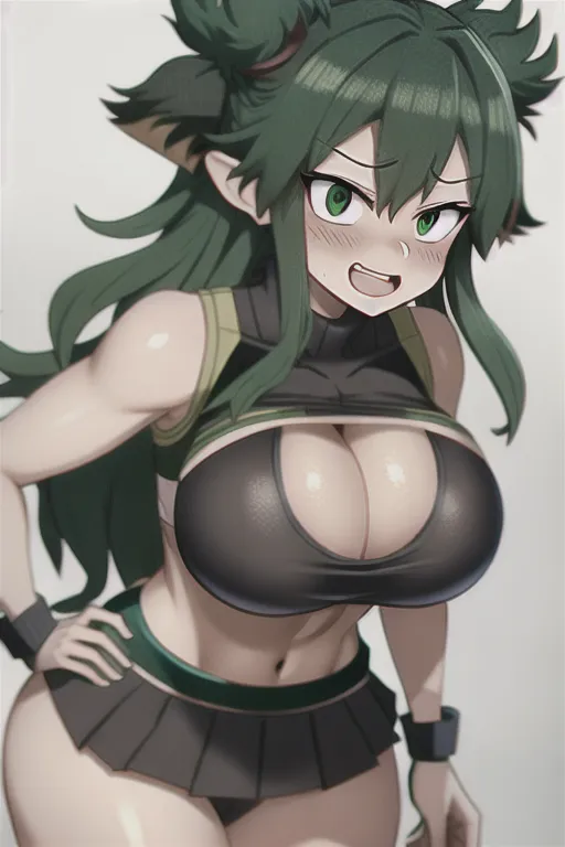 deku my hero academia, boobs,blush, horny expression,long hair