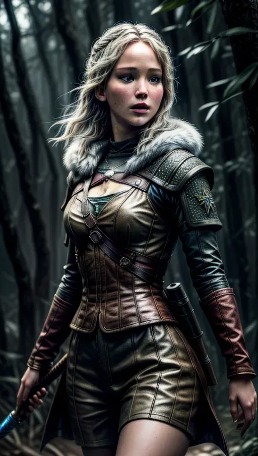 8k High resolution photography of Jennifer Lawrence as Keira Metz from the video game The Witcher,
natural skin,
High Definition skin,natural hair,(accurate eyes), accurate teeth, accurate mouth, nikon, 50mm, crystal clear, focused, intricate detailed background, dynamic pose, dynamic pov, dynamic angle, accurate skin color, accurate skin tone, (accurate facial shaped:1),<lora:dpmg_add_detail:1.6>
, full body visible
, vivid colors
, cinematic composition
, highest quality
, highest resolution
, (photorealist:1.2)
, (photorealism:1.2)
, (masterpiece:1.4)