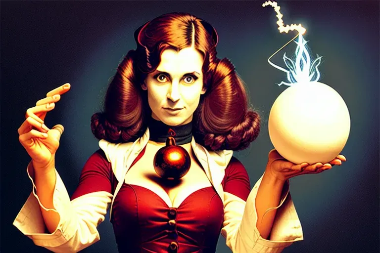 nude women magician holding bomb