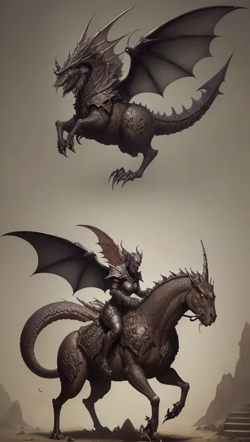 ((8k, high detail, ultra-crisp, high resolution)) character design sheet from artist Edward binkley of a monster riding a creature . ((Medieval bestiary art)) (((Diablo game bestiary art)))