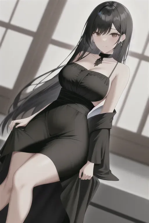 Black hair, black dress, girl