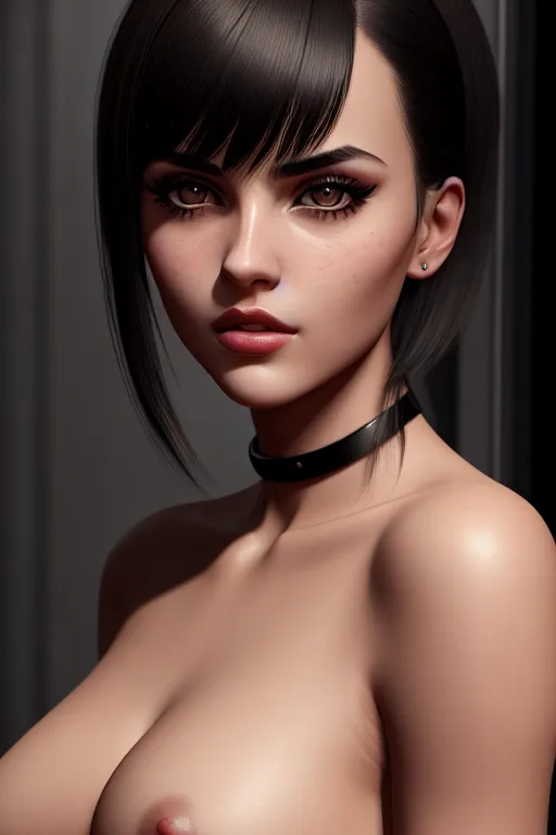 a concept art of,an ukrainian girl,naked,doing sexy pose,in the london underground,five slender fingers,bangs hairstyle,beautiful face,beautiful lips,detailed large eyes,curved eyebrows,textured skin,satisfaction,tattoo,ultra realistic,surreal,professional,8k,artstation