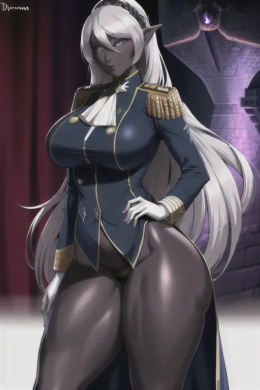 drow, dungeons and dragons drow, dnd drow, admiral uniform, military dress uniform, scifi admiral, big ass, big breasts, wide hips, ship bridge background, 8k, detailed