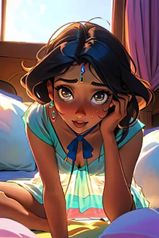 Full color image of a Gorgeous Indian girl, small natural breasts, half uncovered sheer silk dress, sexually excited, spread legs, (natural pubic hair), showing pussy, (looking at me),((I want to fuck you expression)),(((fuck me face))), ((((imminent climax))))(((demanding fuck me now expression))), beautiful, sweat boobs, lustful expression, closeup point of view from pussy looking into her face, lounging on pillows on the floor of an elegant room,