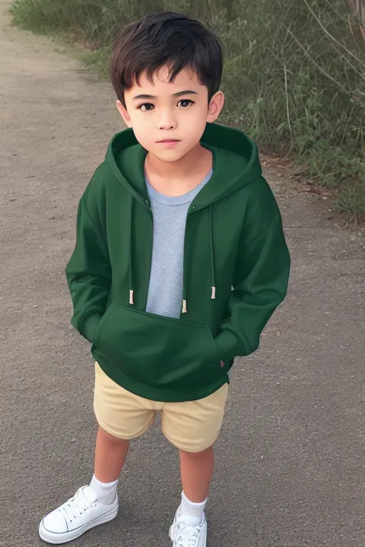 young boy in hoodie and shorts