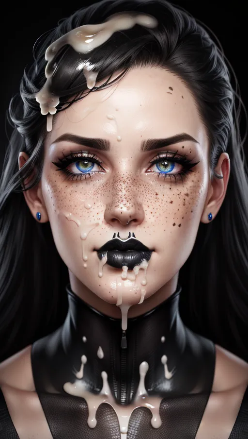 photorealistic, 8k, accurate face, (((detailed face))), (((replicate inspiration face))), freckles, black lipstick, black hair,<lora:bukkake:1>, cum on face