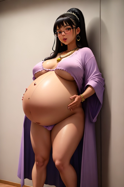 (((((full body image))))), ((up angle)), ((((<lora:dpmg_upshirt:1>)))) (((standing over me))), (((slender young Filipina giantess princess))), ((eye contact)), ((((cute asian eyes)))), (((she is looking down at me from above))), mouth open, (((licking lips hungrily))), (tongue), (((<lora:dpmg_awaitingtongue_v1:1>))), ((drooling)), drool is dripping from her mouth, ((wearing open loose leopard print fur robe)), ((belly and breasts fully exposed)), ((exposed bare belly)), ((((((huge bulging protruding swollen pregnancy belly)))))), (((gigantic pregnancy belly))), (((legs spread wide open))), (((she wants to bite me))), ((she is very hungry)), barefoot, ((blushing)), cute round glasses, ((((perfect belly anatomy)))), she is perfect and beautiful in every way, wearing lots of jewelry, necklace, bracelets, anklets, earrings, she is stuffing her face with food, huge appetite