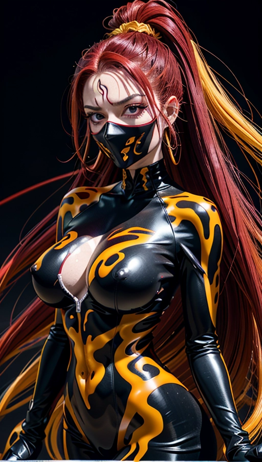 ((Burgundy red and yellow symbiote girl)), ((hair-raising symbiote)), ((burgundy red and yellow symbiote goo)), ((((burgundy red long hair with yellow strands)))), ((red and yellow symbiote goo suit)), (yellow strands), (((symbiote goo face))), (((((symbiote goo hair))), (((symbiote goo face transformation))), (((burgundy red and yellow symbiote goo body)))