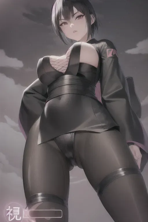 1girl, slender body type, full body , ninja, feudal japan, edo period, night, high res, short dark black hair in a neat bun::2, small breasts::2, long bare legs, green almond shaped eyes::2, thin parted lips::2, solo, ((masterpiece)),photo referenced::5, pale skin, purple eyeliner::2, tenchu, kunoichi, professional, ultra high res, dark yukata::2, long sleeves::1, kuugire, stealth, soft feminine facial features, button nose, dark kimono, 25 years old, seductive look, arrogant look, sinister look, moody lighting ,head tilt, detailed face and eyes