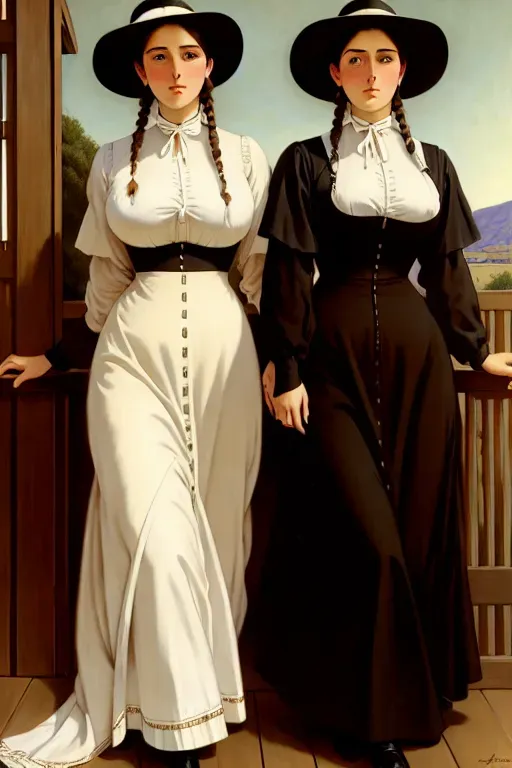 two Amish Single Sister by James Tissot, big breasts, dynamic pose